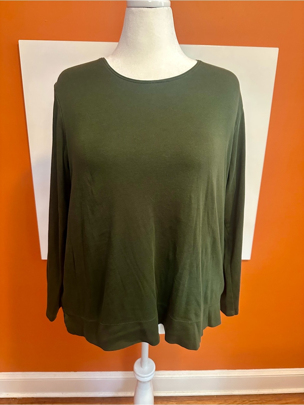J.Jill Perfect Pima Olive Green High-Low Long Sleeve Tee Size 2X